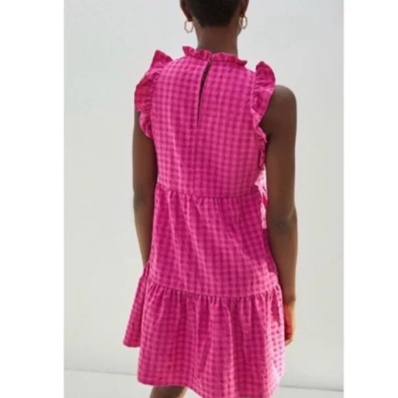 MAEVE by Anthropologie Lida Ruffle Mini Dress in Pink Gingham Size L - Picture 4 of 9